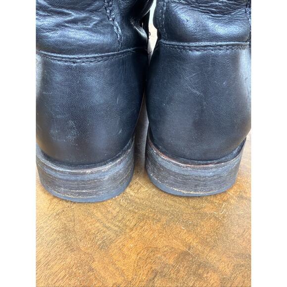 Frye Black Moto Boot Womens Size 7 Short Bootie Black Leather w/ Buckles - Picture 8 of 9